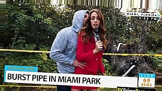 Brunette reporter drilled by a bystander