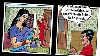 Savita Bhabhi gets some help with her undergarments from a shop assistant.